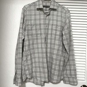 REISS Mens plaid button down long sleeve in grey